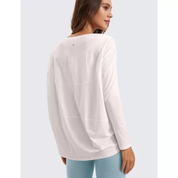 imageCRZ YOGA Pima Cotton Long Sleeve Workout Shirts for Women Loose Fit Athletic Yoga Shirt Casual Boat Neck Fall TopsMilky White Bone