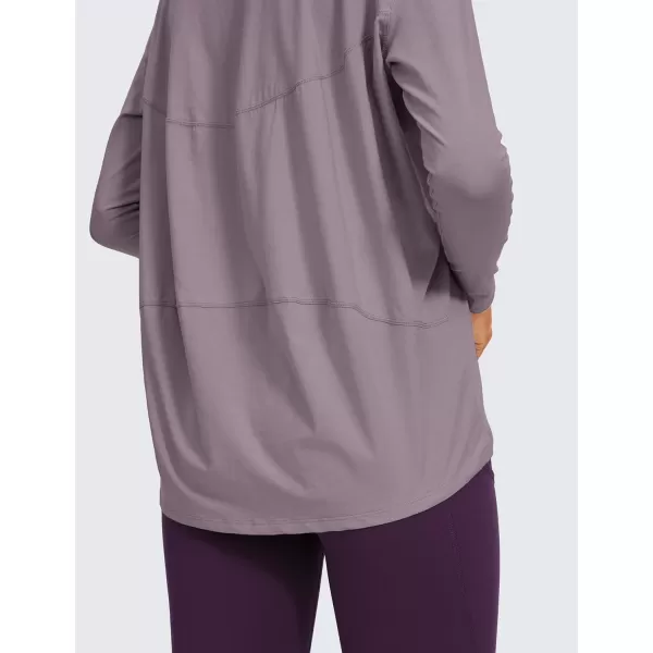 imageCRZ YOGA Pima Cotton Long Sleeve Workout Shirts for Women Loose Fit Athletic Yoga Shirt Casual Boat Neck Fall TopsPurple Gray