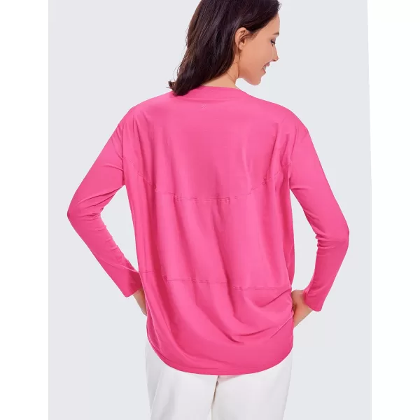 imageCRZ YOGA Pima Cotton Long Sleeve Workout Shirts for Women Loose Fit Athletic Yoga Shirt Casual Boat Neck Fall TopsSonic Pink