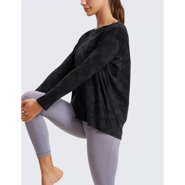imageCRZ YOGA Pima Cotton Long Sleeve Workout Shirts for Women Loose Fit Athletic Yoga Shirt Casual Boat Neck Fall TopsTie Dye Smoke Ink