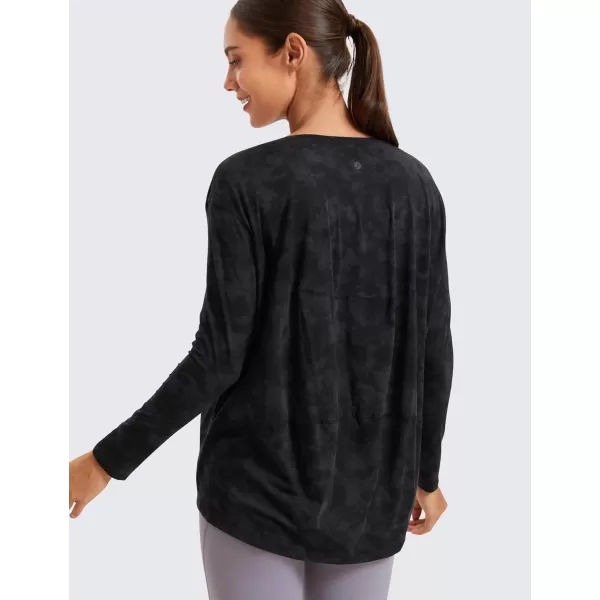 imageCRZ YOGA Pima Cotton Long Sleeve Workout Shirts for Women Loose Fit Athletic Yoga Shirt Casual Boat Neck Fall TopsTie Dye Smoke Ink