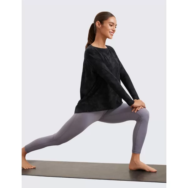 imageCRZ YOGA Pima Cotton Long Sleeve Workout Shirts for Women Loose Fit Athletic Yoga Shirt Casual Boat Neck Fall TopsTie Dye Smoke Ink
