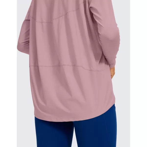 imageCRZ YOGA Pima Cotton Long Sleeve Workout Shirts for Women Loose Fit Athletic Yoga Shirt Casual Boat Neck Fall TopsTwilight Rose Pink