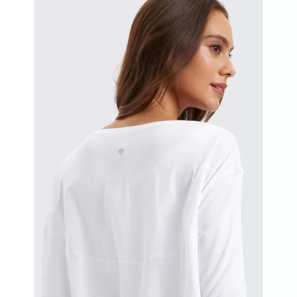 imageCRZ YOGA Pima Cotton Long Sleeve Workout Shirts for Women Loose Fit Athletic Yoga Shirt Casual Boat Neck Fall TopsWhite