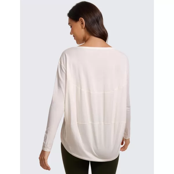 imageCRZ YOGA Pima Cotton Long Sleeve Workout Shirts for Women Loose Fit Athletic Yoga Shirt Casual Boat Neck Fall TopsWhite Apricot