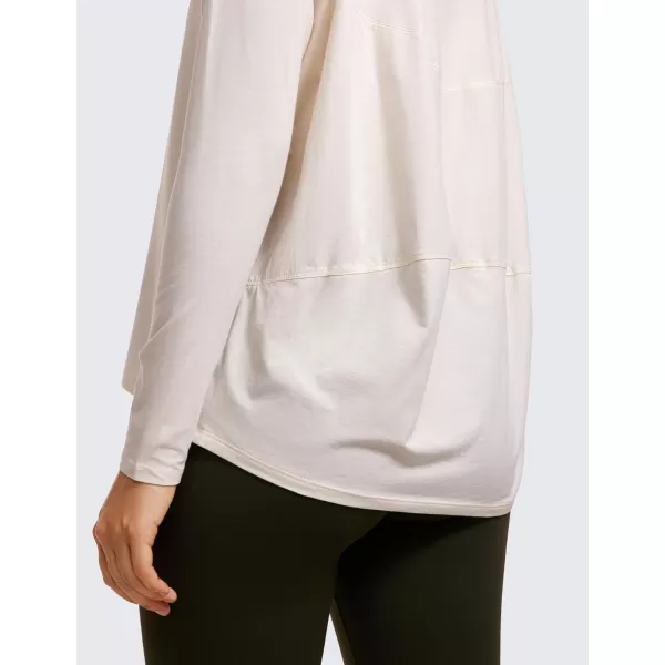 imageCRZ YOGA Pima Cotton Long Sleeve Workout Shirts for Women Loose Fit Athletic Yoga Shirt Casual Boat Neck Fall TopsWhite Apricot