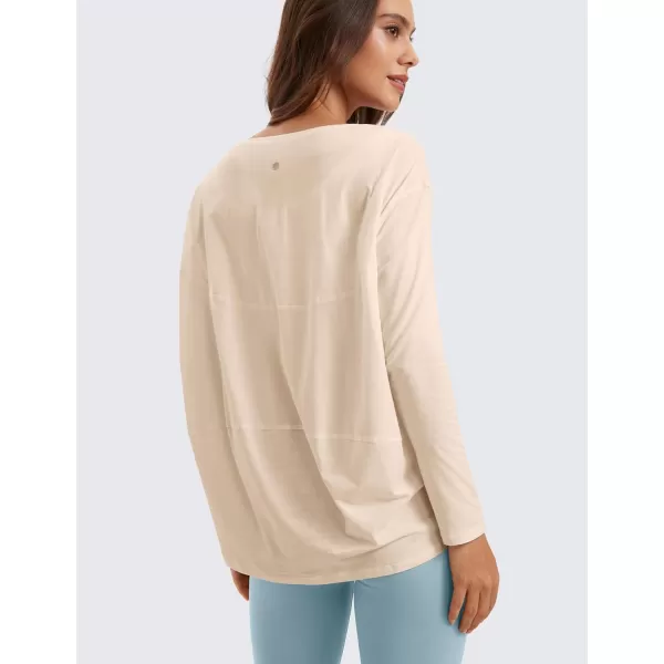 imageCRZ YOGA Pima Cotton Long Sleeve Workout Shirts for Women Loose Fit Athletic Yoga Shirt Casual Boat Neck Fall TopsWhite Opal