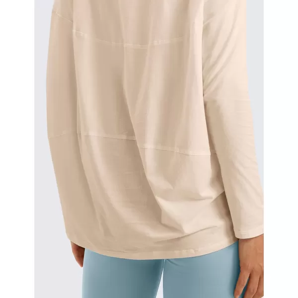 imageCRZ YOGA Pima Cotton Long Sleeve Workout Shirts for Women Loose Fit Athletic Yoga Shirt Casual Boat Neck Fall TopsWhite Opal