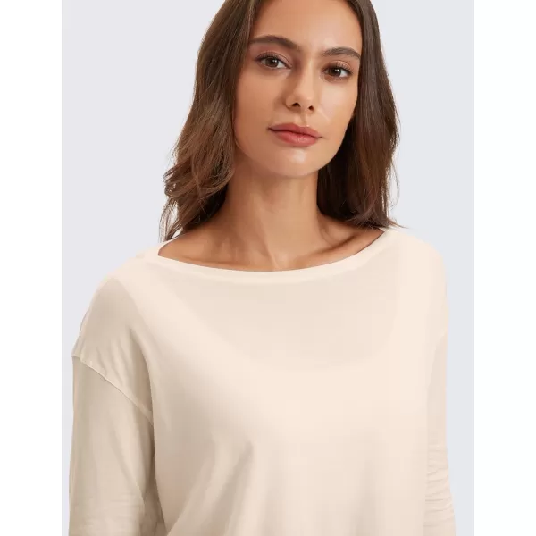 imageCRZ YOGA Pima Cotton Long Sleeve Workout Shirts for Women Loose Fit Athletic Yoga Shirt Casual Boat Neck Fall TopsWhite Opal