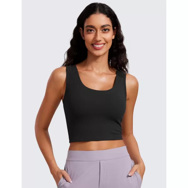 imageCRZ YOGA Ribbed Crop Tank Tops for Women Low UBack Casual Cropped Fitted Sleeveless Shirt Scoop Neck Workout Yoga TanksBlack