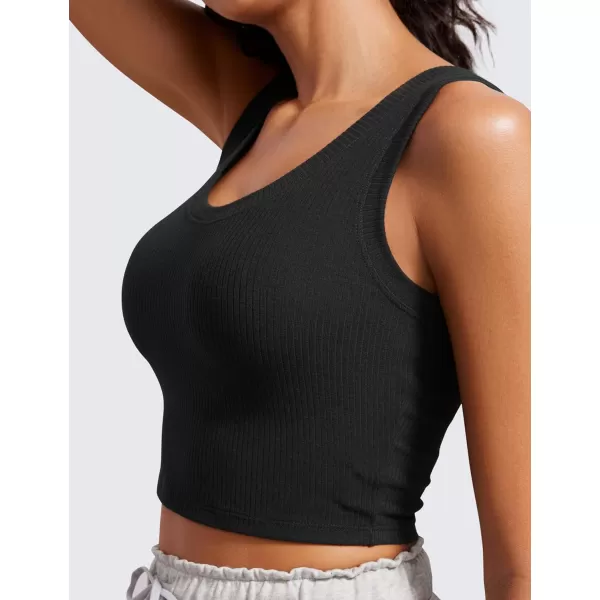 imageCRZ YOGA Ribbed Crop Tank Tops for Women Low UBack Casual Cropped Fitted Sleeveless Shirt Scoop Neck Workout Yoga TanksBlack