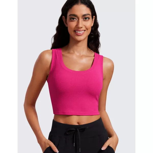 imageCRZ YOGA Ribbed Crop Tank Tops for Women Low UBack Casual Cropped Fitted Sleeveless Shirt Scoop Neck Workout Yoga TanksGranita Pink