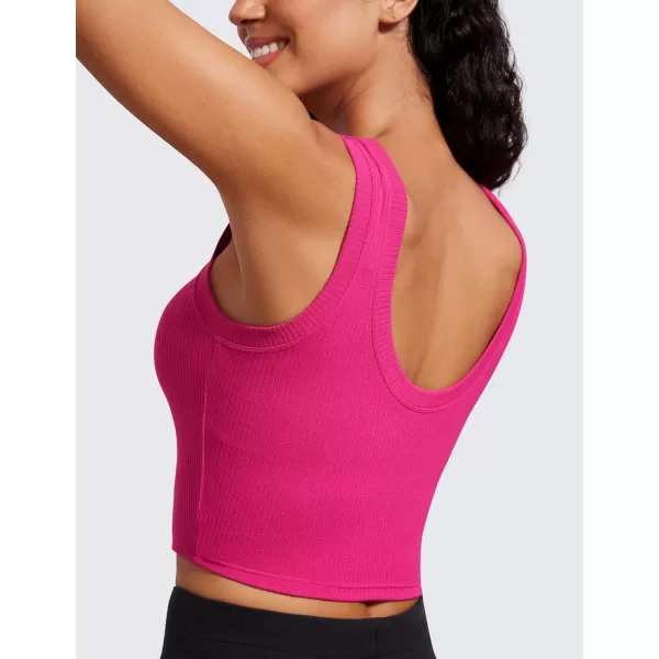 imageCRZ YOGA Ribbed Crop Tank Tops for Women Low UBack Casual Cropped Fitted Sleeveless Shirt Scoop Neck Workout Yoga TanksGranita Pink