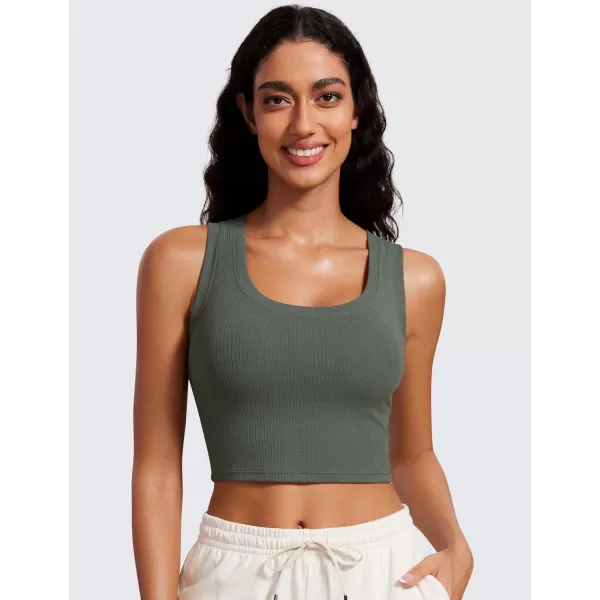 imageCRZ YOGA Ribbed Crop Tank Tops for Women Low UBack Casual Cropped Fitted Sleeveless Shirt Scoop Neck Workout Yoga TanksGrey Sage