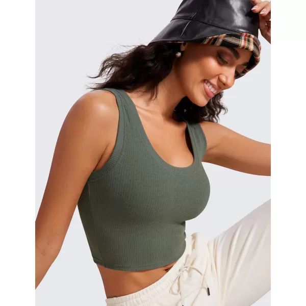 imageCRZ YOGA Ribbed Crop Tank Tops for Women Low UBack Casual Cropped Fitted Sleeveless Shirt Scoop Neck Workout Yoga TanksGrey Sage