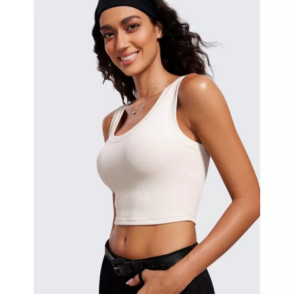 imageCRZ YOGA Ribbed Crop Tank Tops for Women Low UBack Casual Cropped Fitted Sleeveless Shirt Scoop Neck Workout Yoga TanksMilky White Bone