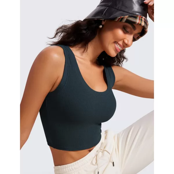 imageCRZ YOGA Ribbed Crop Tank Tops for Women Low UBack Casual Cropped Fitted Sleeveless Shirt Scoop Neck Workout Yoga TanksTrue Navy