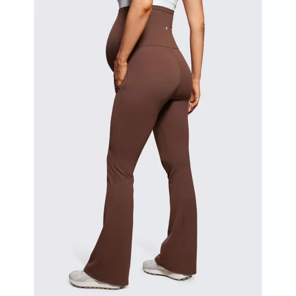 imageCRZ YOGA Women Butterluxe Maternity Flare Leggings with Pockets 31quot  Workout Active Yoga Pregnancy Pants Over The Belly SoftCoffee Brown