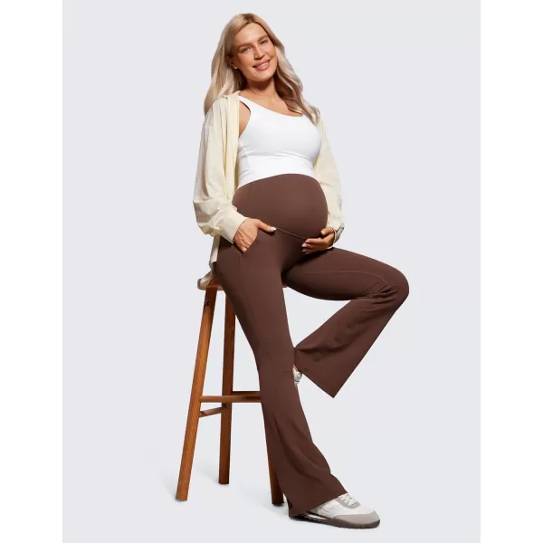 imageCRZ YOGA Women Butterluxe Maternity Flare Leggings with Pockets 31quot  Workout Active Yoga Pregnancy Pants Over The Belly SoftCoffee Brown