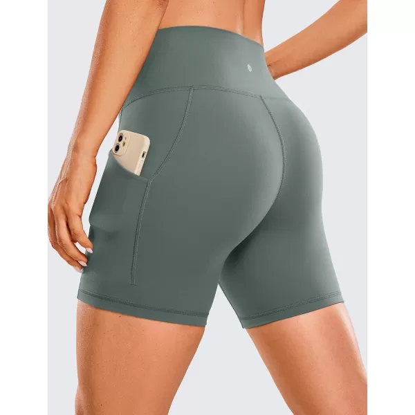 imageCRZ YOGA Womens Butterluxe Biker Shorts with Pockets 5 Inches  High Waisted Volleyball Workout Athletic Yoga Short LeggingsGrey Sage