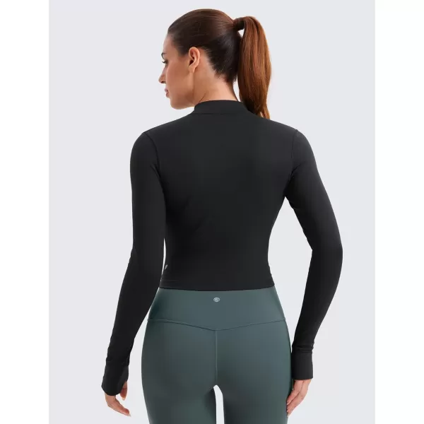 imageCRZ YOGA Womens Butterluxe Full Zip Cropped Workout Jackets Slim Fit Lightweight Athletic Yoga Jacket with Thumb HolesBlack