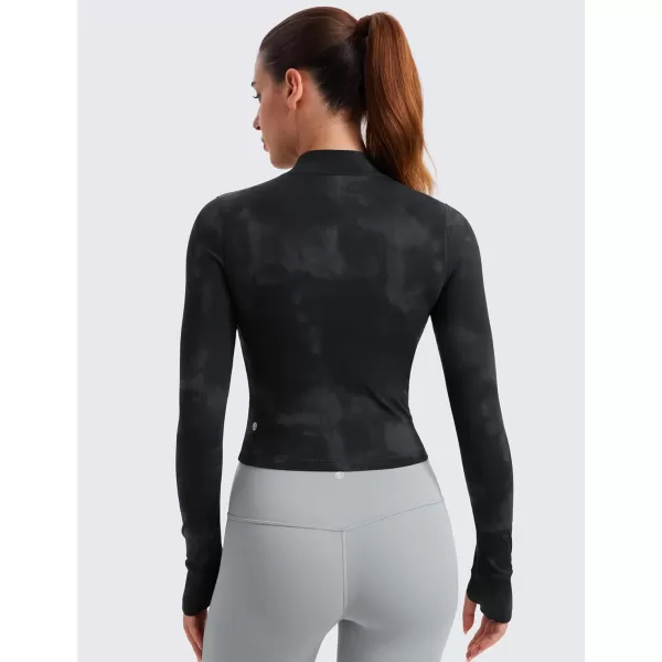 imageCRZ YOGA Womens Butterluxe Full Zip Cropped Workout Jackets Slim Fit Lightweight Athletic Yoga Jacket with Thumb HolesBlack Tie Dye Flowers