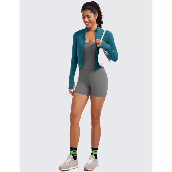 imageCRZ YOGA Womens Butterluxe Full Zip Cropped Workout Jackets Slim Fit Lightweight Athletic Yoga Jacket with Thumb HolesBorealis Green