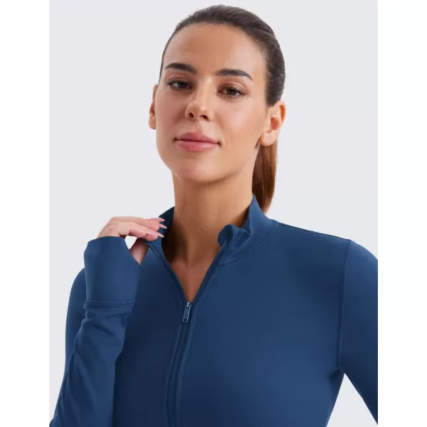 imageCRZ YOGA Womens Butterluxe Full Zip Cropped Workout Jackets Slim Fit Lightweight Athletic Yoga Jacket with Thumb HolesFrench Navy