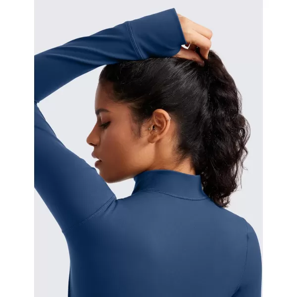imageCRZ YOGA Womens Butterluxe Full Zip Cropped Workout Jackets Slim Fit Lightweight Athletic Yoga Jacket with Thumb HolesFrench Navy