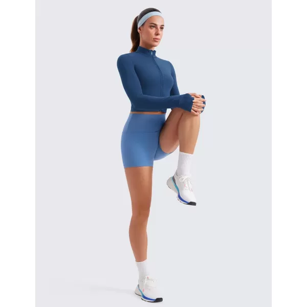 imageCRZ YOGA Womens Butterluxe Full Zip Cropped Workout Jackets Slim Fit Lightweight Athletic Yoga Jacket with Thumb HolesFrench Navy