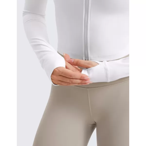 imageCRZ YOGA Womens Butterluxe Full Zip Cropped Workout Jackets Slim Fit Lightweight Athletic Yoga Jacket with Thumb HolesWhite