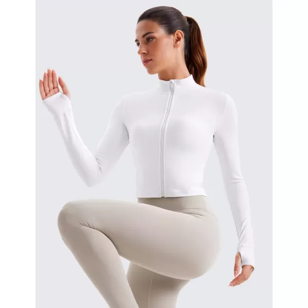 imageCRZ YOGA Womens Butterluxe Full Zip Cropped Workout Jackets Slim Fit Lightweight Athletic Yoga Jacket with Thumb HolesWhite