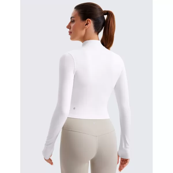 imageCRZ YOGA Womens Butterluxe Full Zip Cropped Workout Jackets Slim Fit Lightweight Athletic Yoga Jacket with Thumb HolesWhite