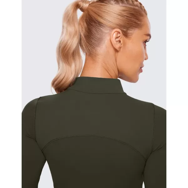 imageCRZ YOGA Womens Butterluxe Mock Turtleneck Long Sleeves Crop Tops Slim Fit Workout Casual TShirt Base Layer Fall ShirtsOlive Green