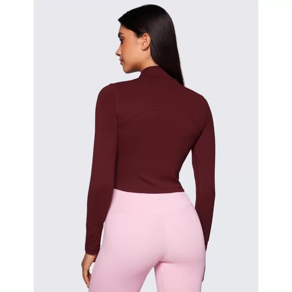 imageCRZ YOGA Womens Butterluxe Mock Turtleneck Long Sleeves Crop Tops Slim Fit Workout Casual TShirt Base Layer Fall ShirtsRed Merlot