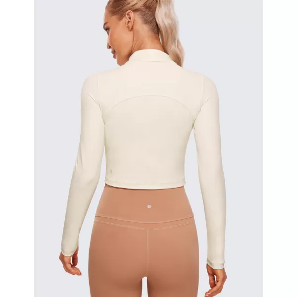 imageCRZ YOGA Womens Butterluxe Mock Turtleneck Long Sleeves Crop Tops Slim Fit Workout Casual TShirt Base Layer Fall ShirtsWhite Apricot