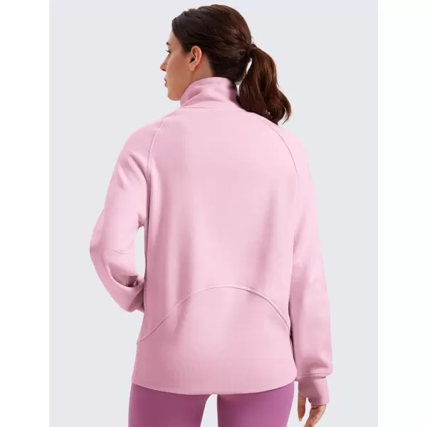 imageCRZ YOGA Womens Fleece Lined Sweatshirts Half Zip Funnel Neck Pullover Long Sleeve Hip Oversized Hoodies with Thumb HolesPink Peony