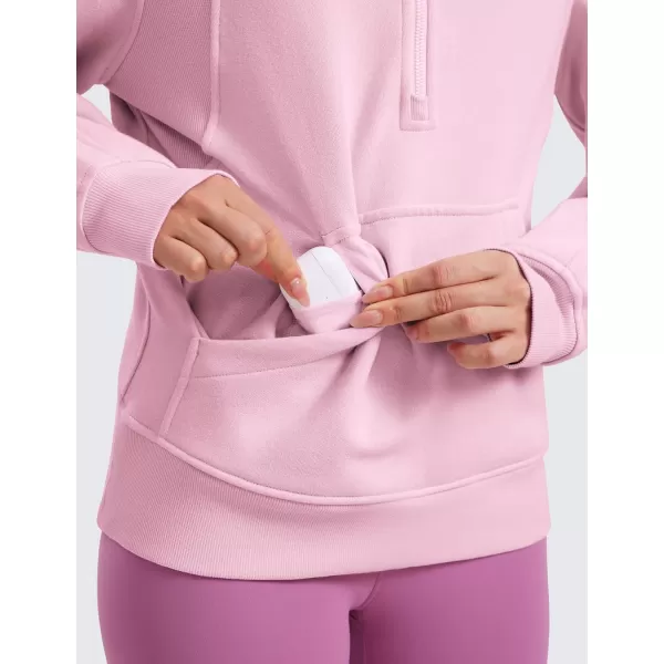 imageCRZ YOGA Womens Fleece Lined Sweatshirts Half Zip Funnel Neck Pullover Long Sleeve Hip Oversized Hoodies with Thumb HolesPink Peony