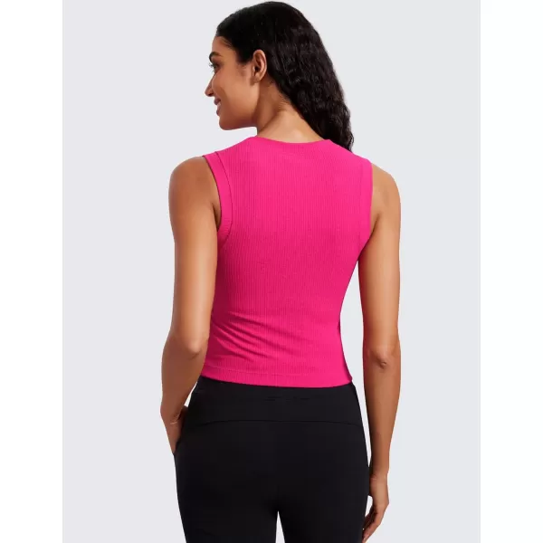 imageCRZ YOGA Womens Ribbed Tank Tops High Neck Yoga Workout Sleeveless Top Casual Going Out Fitted Tanks ShirtsGranita Pink