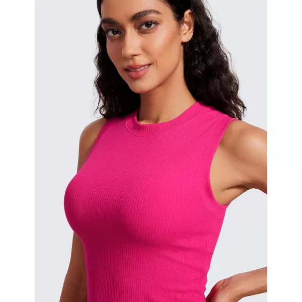imageCRZ YOGA Womens Ribbed Tank Tops High Neck Yoga Workout Sleeveless Top Casual Going Out Fitted Tanks ShirtsGranita Pink