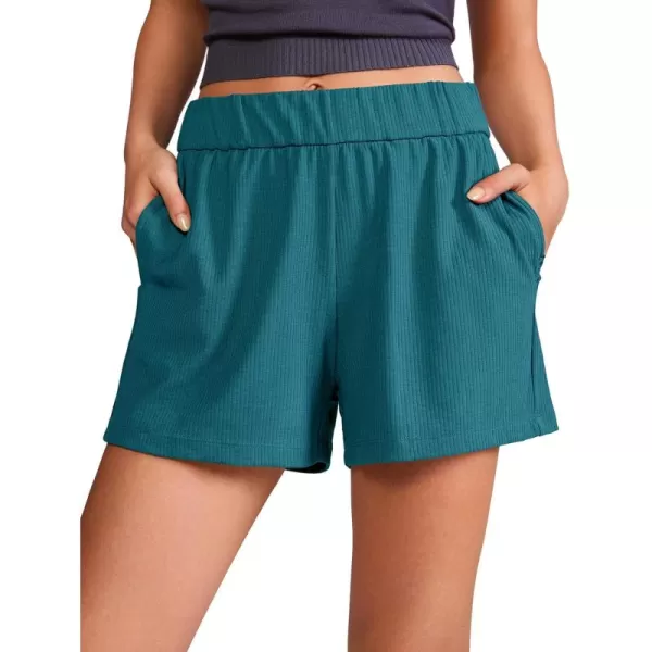 imageCRZ YOGA Comfy Ribbed Sweat Shorts for Women High Waisted Lyocell Casual Lounge Jersey Athletic Shorts with PocketsBorealis Green