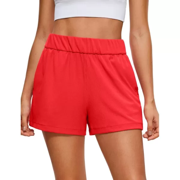 imageCRZ YOGA Comfy Ribbed Sweat Shorts for Women High Waisted Lyocell Casual Lounge Jersey Athletic Shorts with PocketsDeep Red