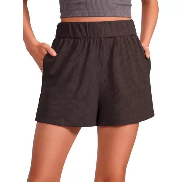 imageCRZ YOGA Comfy Ribbed Sweat Shorts for Women High Waisted Lyocell Casual Lounge Jersey Athletic Shorts with PocketsHot Fudge Brown