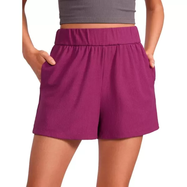 imageCRZ YOGA Comfy Ribbed Sweat Shorts for Women High Waisted Lyocell Casual Lounge Jersey Athletic Shorts with PocketsMagenta Purple