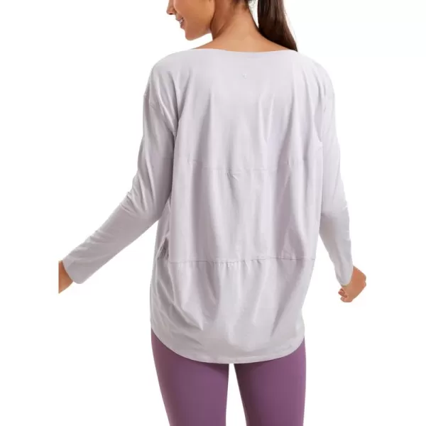 imageCRZ YOGA Pima Cotton Long Sleeve Workout Shirts for Women Loose Fit Athletic Yoga Shirt Casual Boat Neck Fall TopsIced Iris