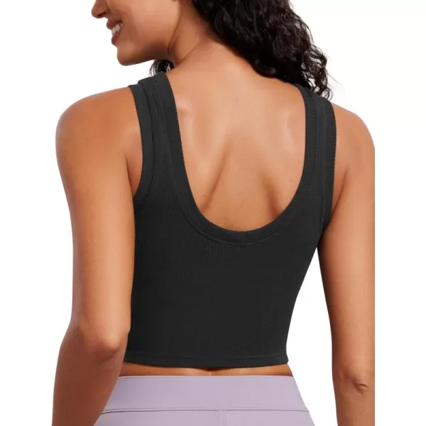 imageCRZ YOGA Ribbed Crop Tank Tops for Women Low UBack Casual Cropped Fitted Sleeveless Shirt Scoop Neck Workout Yoga TanksBlack