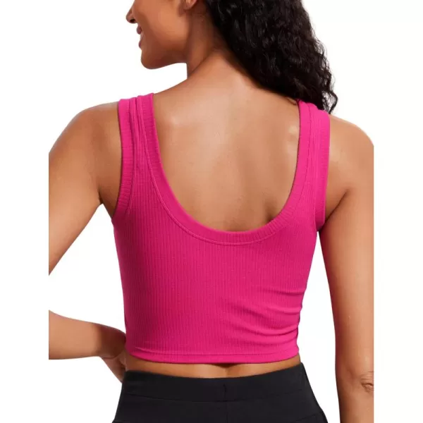 imageCRZ YOGA Ribbed Crop Tank Tops for Women Low UBack Casual Cropped Fitted Sleeveless Shirt Scoop Neck Workout Yoga TanksGranita Pink