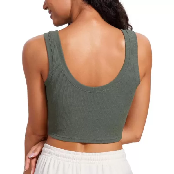 imageCRZ YOGA Ribbed Crop Tank Tops for Women Low UBack Casual Cropped Fitted Sleeveless Shirt Scoop Neck Workout Yoga TanksGrey Sage