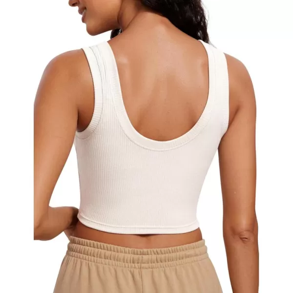 imageCRZ YOGA Ribbed Crop Tank Tops for Women Low UBack Casual Cropped Fitted Sleeveless Shirt Scoop Neck Workout Yoga TanksMilky White Bone