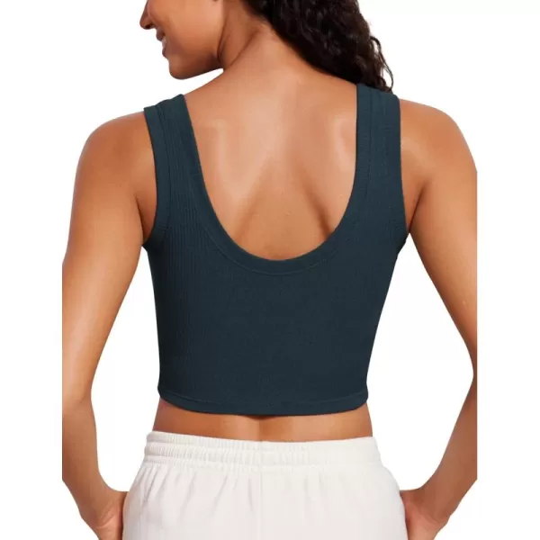 imageCRZ YOGA Ribbed Crop Tank Tops for Women Low UBack Casual Cropped Fitted Sleeveless Shirt Scoop Neck Workout Yoga TanksTrue Navy